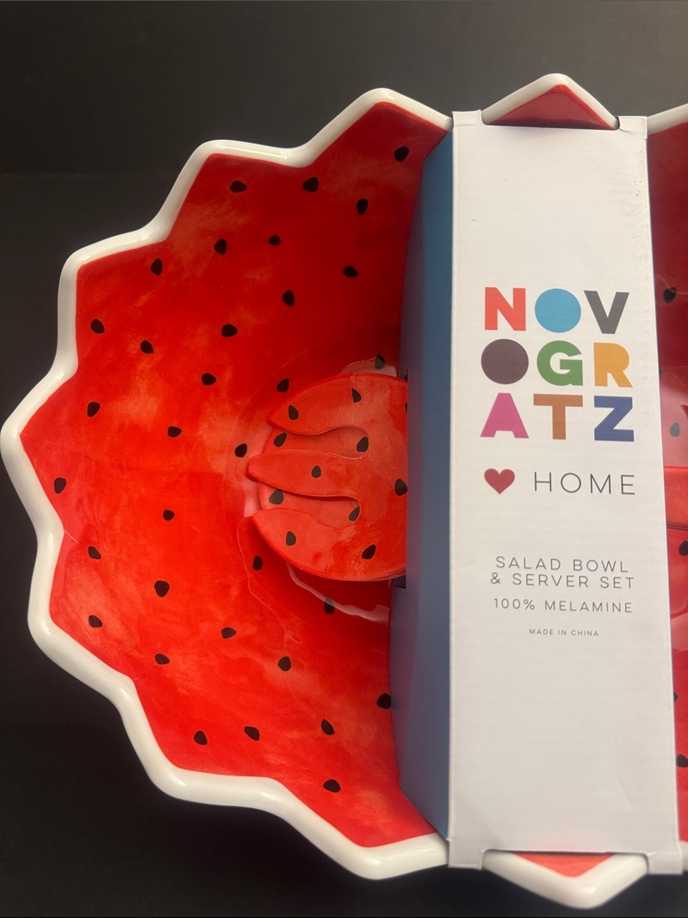 NOVOGRATZ Home 3pc Watermelon Melamine Salad Bowl &  Serving Set - 100% Melamine - Picture 4 of 9
